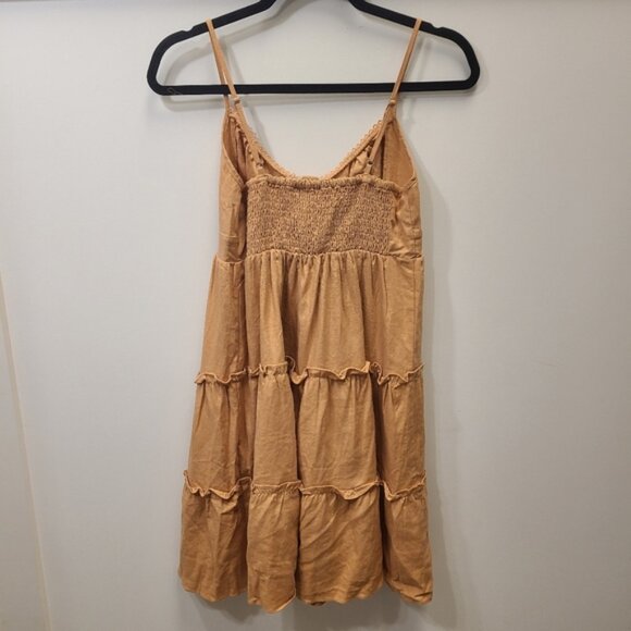 Love Tree Tiered Spaghetti Strap Summer Dress Linen Like Peach Tan SmallButton - Picture 5 of 9